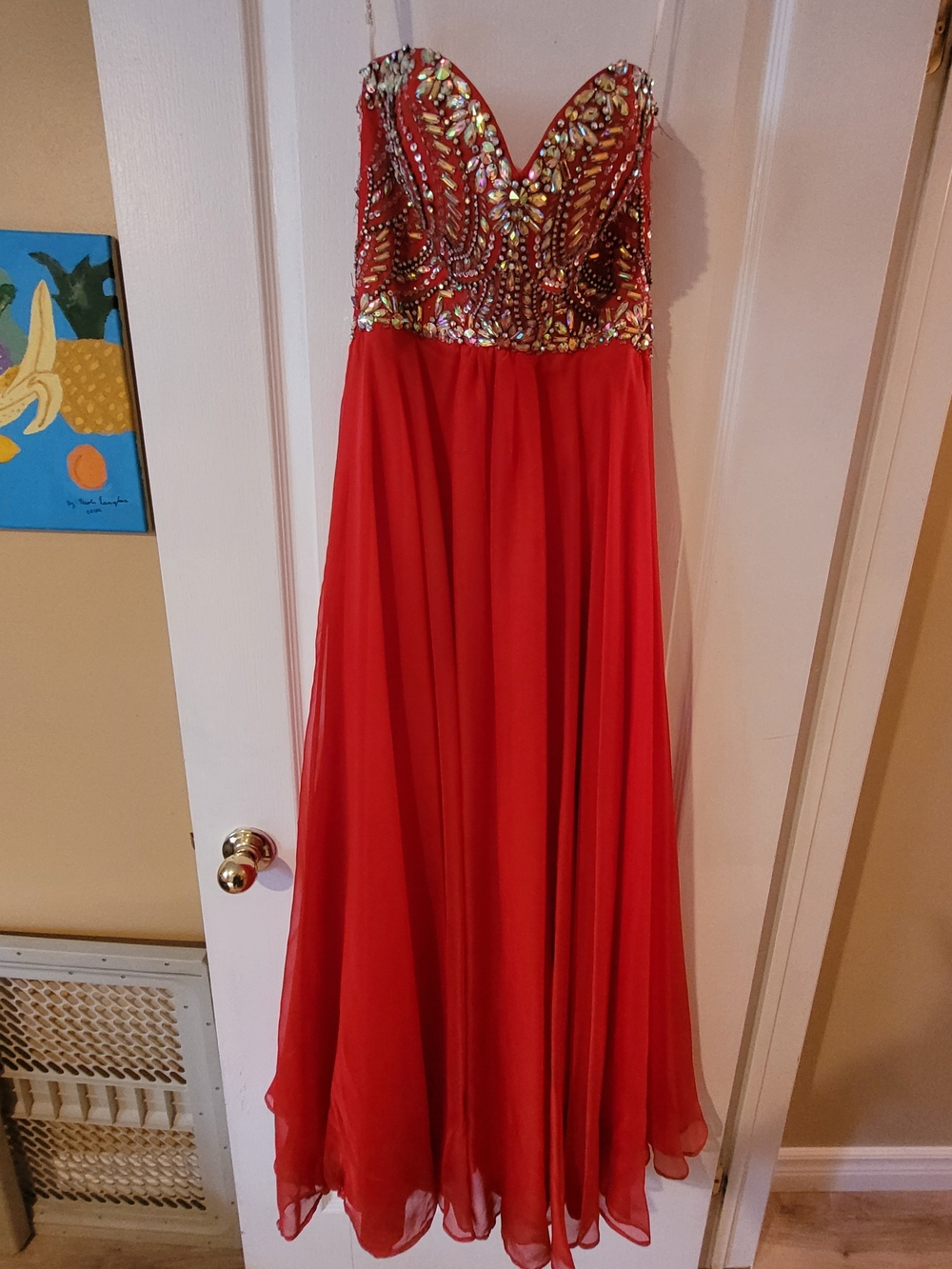 Worn Once To Prom Tony Bowls Red Strapless Evening Gown with Sweetheart Neckline